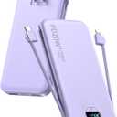 Portable Charger, 10000mAh PD20W USB C Fast Charging Power Bank with Built-in Cables and AC Wall Plug, Smart LED Display Travel Essentials Battery Pack Compatible with iPhone, iPad, Samsung etc Purple