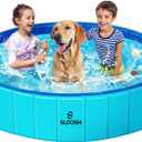 SLOOSH Foldable Dog Kiddie Pool - Portable Hard Plastic Doggie Swimming Pool, Anti-Slip Collapsible Pets Bath Tub Suitable for Kids Indoor Outdoor Backyard Use (Blue, 63" x 12")