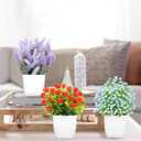 LELEE Artificial Plants Mini Fake Potted Plants, 8 pcs Small Eucalyptus Potted Faux Decorative Grass Plant with Flower for Home Decor, Indoor, Office, Desk, Shelf, Table Decoration