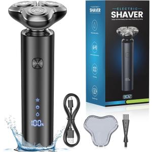Electric Razor for Men, Men's Electric Shaver, 3-Blade Rotary Shaving System, Touch Switch, Type-C Fast Charging, LED Display, Travel Lock, 90+ Minutes Run Time (Inky)