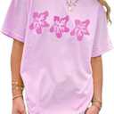 Cute Oversized Graphic Tees for Women Teen Girls Y2k Short Sleeve Graphic Baggy Shirt Vintage Aesthetic Streetwear (Small, Flower Pink)