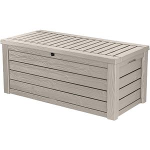 Keter Westwood 150 Gallon Resin Large Outdoor Storage Box for Patio Furniture, Outdoor Cushions, Garden Tools and Pool Floats, Beige