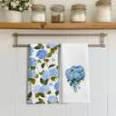 Blue Hydrangea Flower Floral Kitchen Towels Set of 2，Blue Hydrangea Floral Kitchen Bathroom Decor Gifts，16x24 Inch