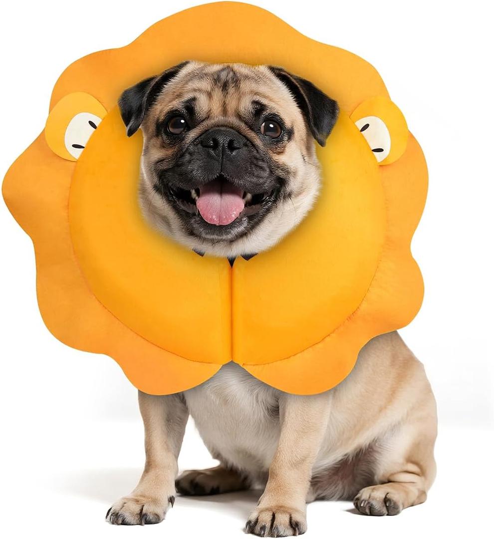 MIDOG Inflatable Dog Cone Collar, Cute Lion Mane Recovery Collar for Large Medium Dogs, Soft Blow-Up Donut Alternative After Surgery, Anti-Lick Protective Neck E-Collar (M, 12"-15")