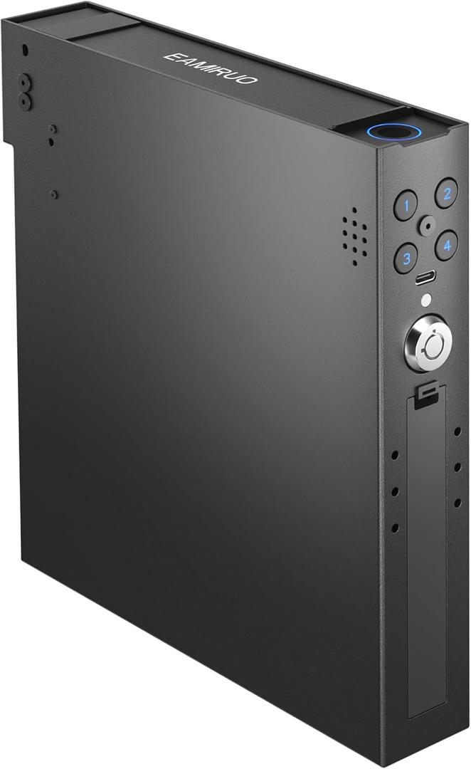 Vehicle Gun Safe for Handgun with Fingerprint, Keypad Lock, Key, Biometric Car Gun Safe for Pickup, SUV, Truck, Sedan and Hatchback, Quick Access Pistol Safe for Nightstand Beside