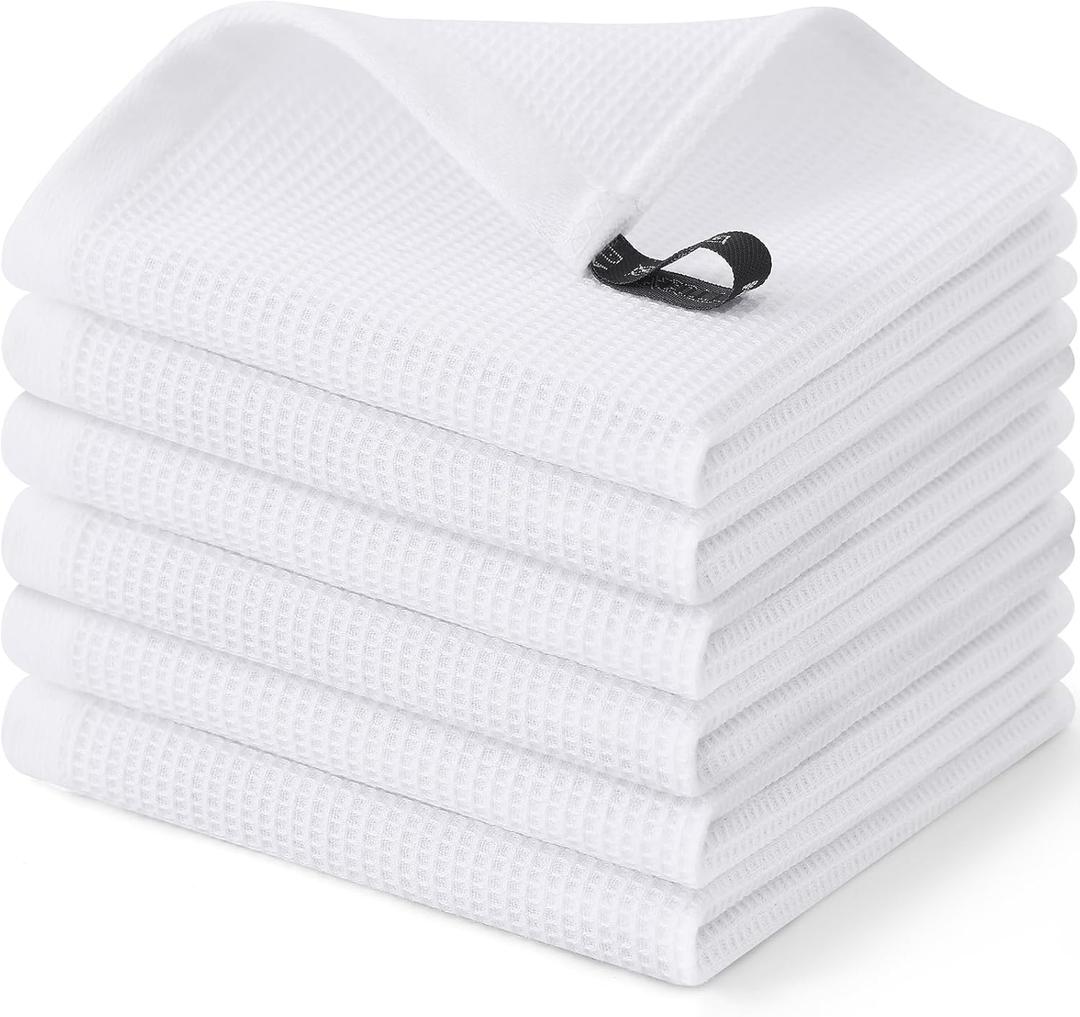 Homaxy 100% Cotton Waffle Weave Dish Cloths - 6 Pack Soft and Absorbent Dish Towels - 12 x 12 Inches Quick Dry Dish Rags - White