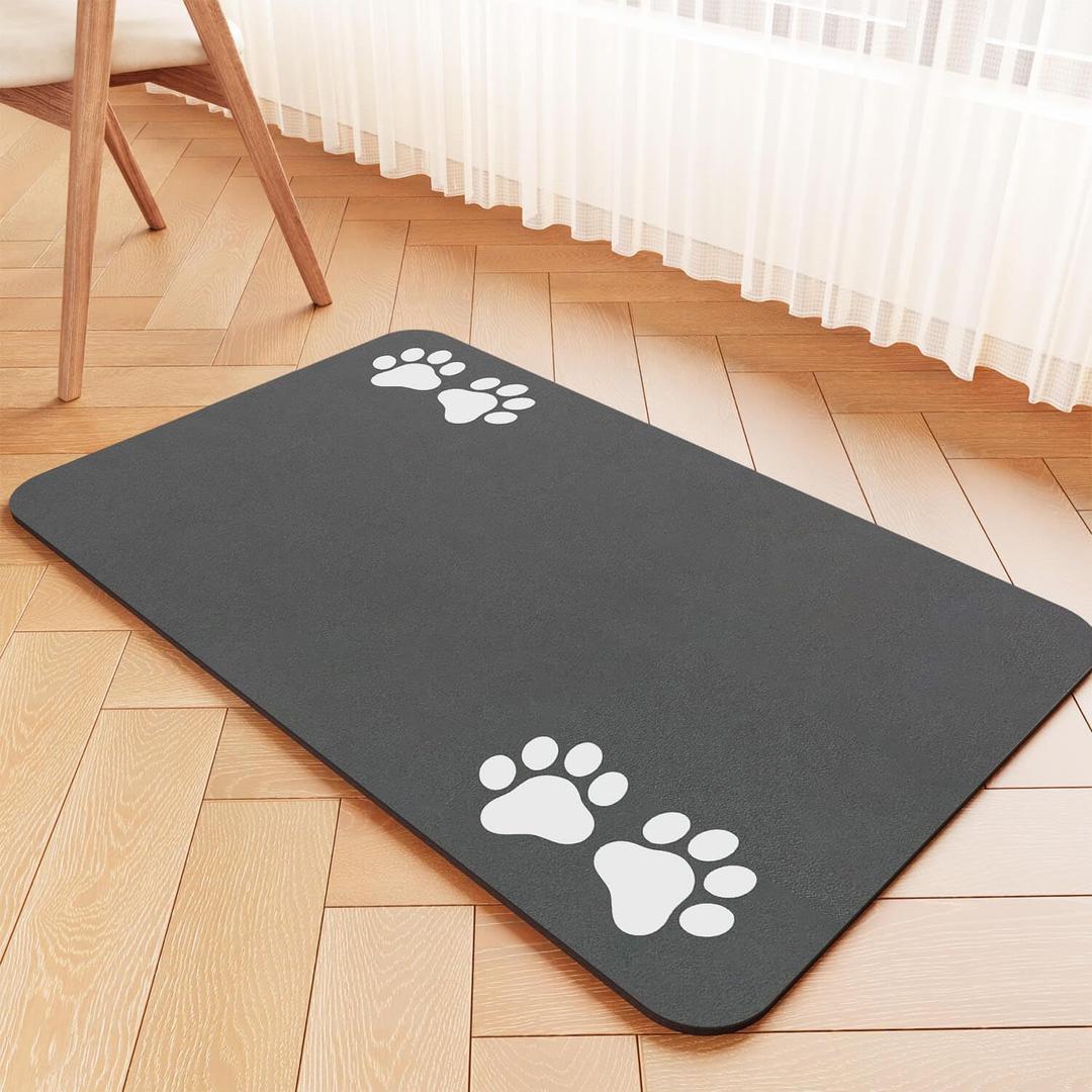 Pet Feeding Mat-Absorbent Pet Placemat for Food and Water Bowl, Dog Food Mat with Waterproof Rubber Backing, No Stains Quick Dry Water Dispenser Mat for Dog and Cat, Dark Gray-17"x27"