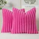 MIULEE Faux Fur Decorative Throw Pillow Covers 18x18 Inch Set of 2, Retro Vintage Boho Spring Home Decor Soft Plush Couch Pillows Cozy Fluffy Cushion Covers for Sofa Bed Hot Pink