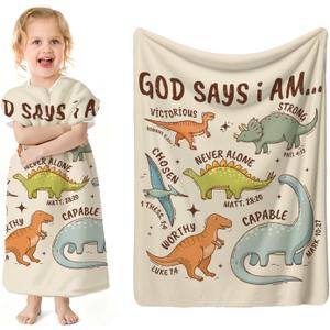 SPBL&L Christian Dinosaur Kids Blanket, God Say I Am Bible Verse Inspirational Dino Throw Blanket Gifts for Kids Boys Nursery Room Bedroom Couch Bed Decor, Dinosaur Room Decor for Boys,29.5x40Inch