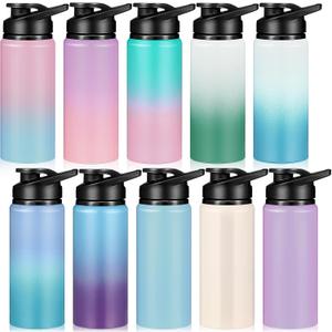 Mimorou 10 Pack Aluminum Water Bottle Bulk 20oz Reusable Sports Bottles with Snap Lid and Handle Multicolor Leak Proof Water Flask for Party Favor Gifts Gym Travel Hiking Camping Outdoor Activities