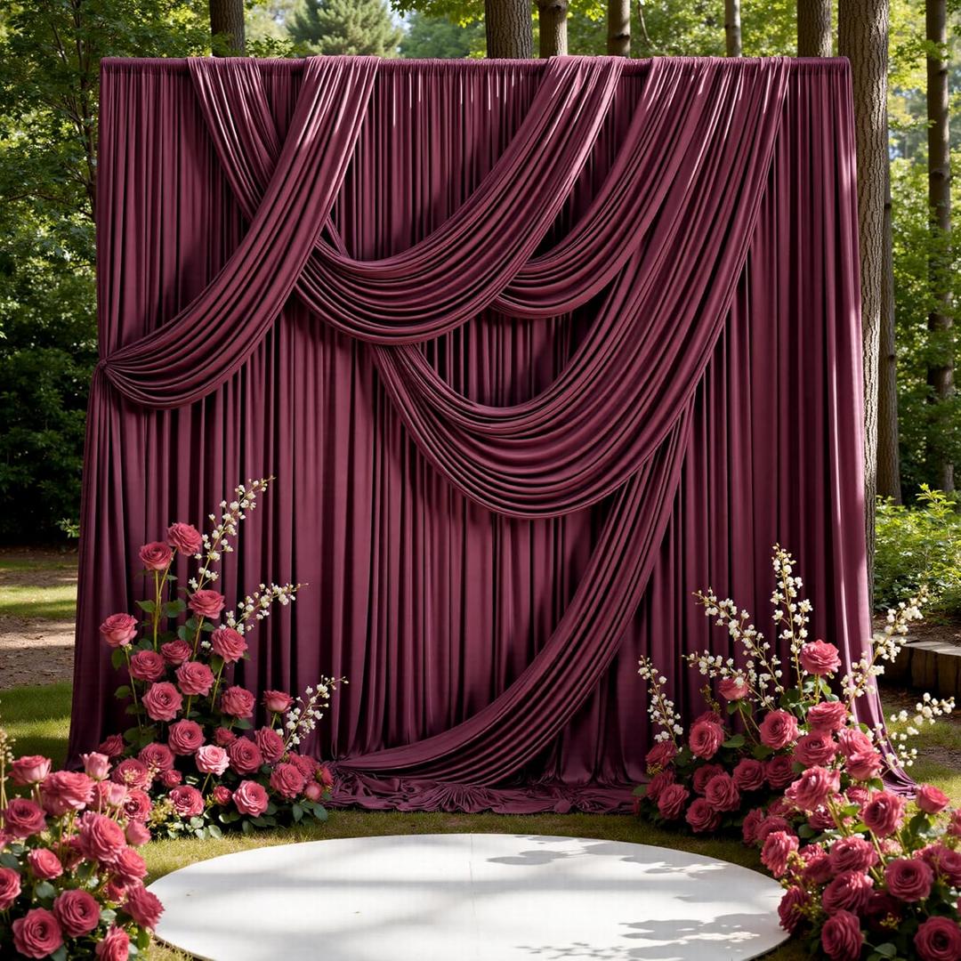 50ft x 15ft Burgundy Backdrop Curtains for Wedding Parties, 10 Panels Extra Long Wrinkle Free Fabric Drapes Photo Backdrop for Baby Shower Birthday Stage Reception Lobby Decoration