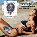 15 Sheets 3D Watercolor Flower Animal Temporary Sleeve Tattoos Adults, Waterproof Half Arm Floral Stickers Women Men, LongLasting Rose Eagle Butterfly Agle Parties Festivals Accessories