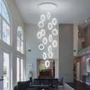 ykolupty High Ceiling Chandelier,Silver Modern Chandelier with 16 Ring Led Foyer Chandeliers Hanging Flush Mount Lighting Fixtures for Staircase,Foyer,Entryway,Living Room, Round 16-Rings