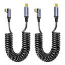 2-Pack Coiled USB C Cable for CarPlay & Android Auto, 100W/5A PD Fast Charging Type C Cable, 480Mbps Data Sync, Right Angle Design, Stable Connection for iPhone 15/16/17, Samsung Galaxy S24 S23