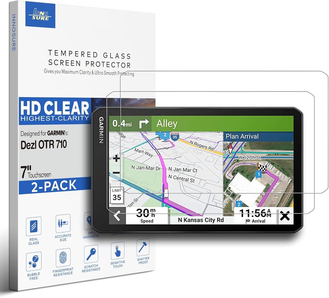 INNOSURE [2-PACK] Tempered Glass Screen Protector for Garmin Dezl OTR700 OTR710 OTR720 7 Inch OTR 700/710/720 Navigator Anti Scratch (HD Clear)