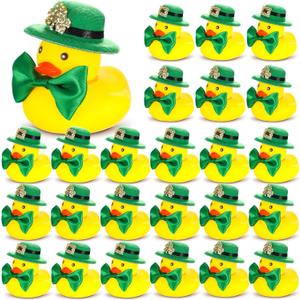 Foilswirl 24 Pcs St. Patrick's Day Rubber Ducks, 2 inch Green Shamrock Rubber Duckies Bulk Green Lucky Duck Float Bath Decor St. Patrick's Day Party Favors Gift Exchange