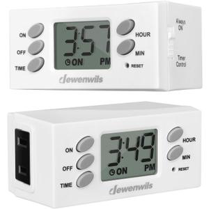 DEWENWILS 24 Hour Outlet Timer, 125V 15A 1000W Timers for Electrical Outlets, 1 Polarized Outlet, Digital Light Timer for Indoor Lamp, Fan, Aquarium, 1/2 HP, 2 Pack,White, UL Listed