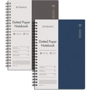 EMSHOI Dotted Journal Spiral Notebook 7.48" x 10.15" - 2 Pack 320 Pages 100gsm Thick Paper, B5 Dot Grid Notebook, Plastic Hardcover Journals for Writing Drawing (BrownBlue)