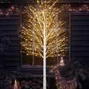 Miyukyee 7 FT Lighted Birch Tree Artificial White Tree with 1224 LED Timer Outdoor Artificial Trees for Christmas Festival Patio Home Indoor Decor