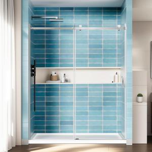 Kosmonia Shower Door, 58-60" W x 72" H Frameless Single Sliding Glass Shower Door, 1/4"(6mm) Clear SGCC Tempered Glass, Chrome Stainless Steel Hardware, for Walk-in Showers