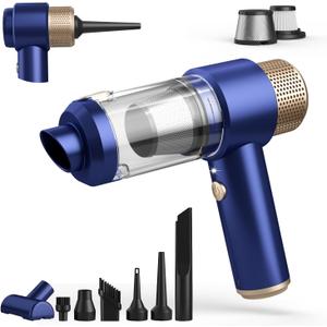Handheld Car Vacuum Cleaner, 16000PA Car Vacuum Portable Cordless, 2 in 1 Air Duster and Vacuum Cleaner with LED Light, Multi-Nozzles, 120W High Power Hand Held Vacuum, Home, Pet, Office (Blue)