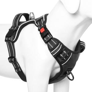 Timos Dog Harness, No-Pull Pet Harness with 2 Leash Clips, 3 Snap Buckles Adjustable Soft Padded Dog Vest, Reflective No-Choke Pet Oxford Vest with Easy Control Handle for Small Medium Large Dogs (Large (Pack of 1), Lock-Black)
