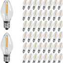 KGC 50-Pack C7 LED Christmas Light Bulb, E12 Base LED Bulbs, 2200K Warm White 50LM, Clear Plastic Night Lights C7 Replacement Bulbs for Christmas String Lights