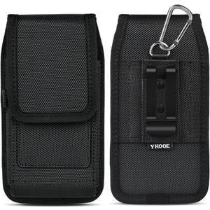 ykooe Cell Phone Holster Compatible with Samsung Galaxy S25/S24/S23/S22/S21/S20 Ultra, Pixel 8/7 Pro, Belt Clip and Card Holder, Black, XXL