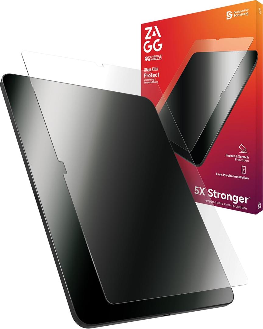 ZAGG Glass Elite Samsung Galaxy Tab S10+ / Tab S9+ / Tab S9 FE+ Screen Protector - 5X Stronger Tempered Glass, Recycled Materials, Smudge-Free, Easy Installation