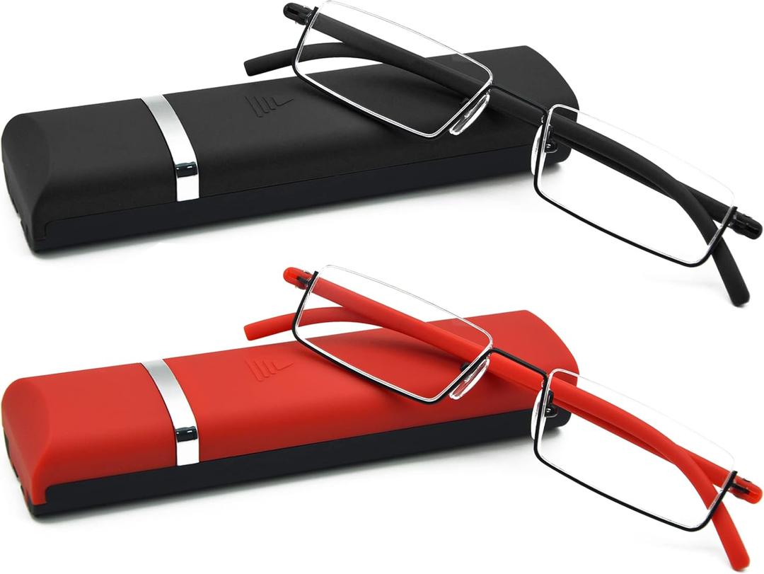 Half Frame Reading Glasses - Half Rim Computer Readers with Glasses Case for Men (2 PCS in Pouch) 2.50 ((Black,red))