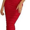 PRETTYGARDEN Womens 2026 Summer Off The Shoulder Dress Ruched Bodycon Sleeveless Split Cocktail Party Maxi Dresses , Red Large