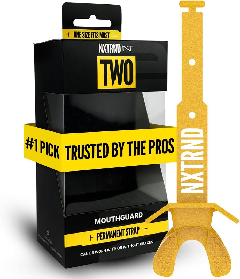 Nxtrnd Two Football Mouth Guard, Football Mouthpiece with Strap, Fits Adult & Youth (Gold)