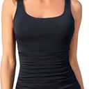 Aqua Eve Tankini Tops for Women Swimwear Top Only Tummy Control Bathing Suit Top No Bottom Modest Swim Top Black 18W