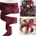 HUIHUANG Burgundy Velvet Wired Ribbon 1-1/2", Christmas Velvet Ribbon for Gift Wrapping, Christmas Tree, Bows, Wreaths, Garland, Wedding Decor, Home Decor, Crafts-Continuous 10 Yards/Roll