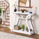 Wooden Console Table with Curved Legs and Shelf, 3-Tier Modern Accent Narrow Sofa Table for Entrance Area, Living Room, Hallway, 47 in Wide Wood Console Table for Entryway (White), 47.3 inches x 11.4 inches x 32 inches