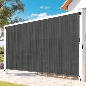 Outdoor Roller Shades for Patio, Gray 10' W x 8' H Cordless Patio Shades Roll Up Outdoor Blinds with Splicing Design, 90% UV Protection for Porch Gazebo Pergola