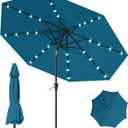 9FT Patio Umbrella with Solar Lights,Outdoor Market Umbrella with Tilt and Crank, LED Lighted Table Umbrella for Garden,Deck,Backyard,Pool,Beach (Lake Blue)