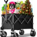 Collapsible Folding Wagon Cart with Large Wheels & 150L Capacity | Heavy-Duty Foldable Utility Wagon for Groceries, Camping, Beach, Sports & Garden Use | Compact Storage, No-Tool Setup-Black