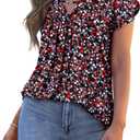 onlypuff Womens T Shirts Short Sleeve Pleated Floral Tunic Tops Dressy Casual Crew Neck Summer Boho Tops Blouses (L)