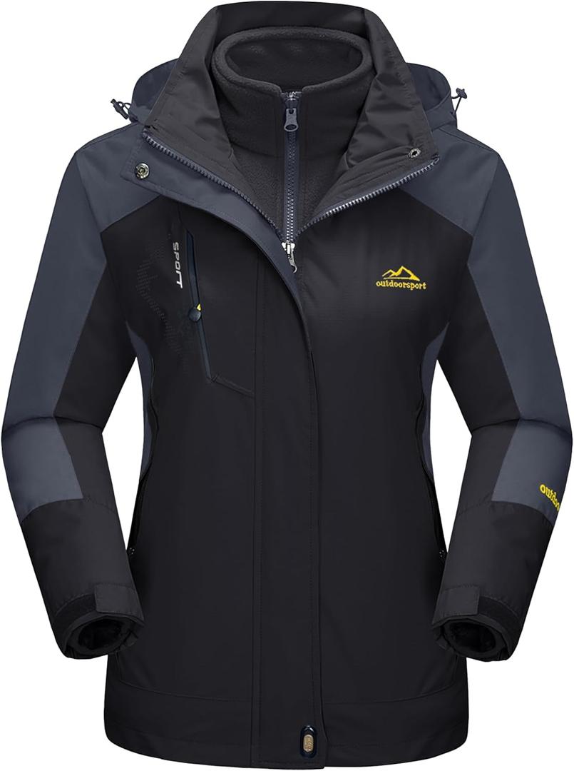 MAGCOMSEN Women's 3-in-1 Winter Coats Snow Ski Jacket Waterproof Windproof Fleece Lined Winter Jacket Parka (X-Large, Black)