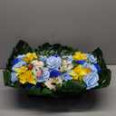 MUVIC Artificial Cemetery Flowers Saddle for Grave, Long-Lasting Bright Color, Graveyard Decoration-Rose Gerbera Daffodil, Cute Fake Butterfly Included, Blue/White