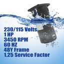 USQ1102 Square Flange Pool Motor, 1 HP Pool Pump Motor Replacement for A. O. Smith, 48Y Frame. 3450 RPM