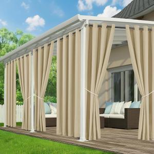 Outdoor Curtains for Patio Waterproof - 6 Panels Privacy Weatherproof Outside Curtains with Grommets for Pergola, Gazebo, Porch, Cabana, Balcony, 54 x 95 Inch, Cream