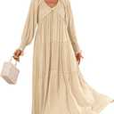 R.Vivimos Maxi Dress for Women Long Sleeve V Neck Empire Waist Layered Ruffle Boho Casual Flowy Long Dresses