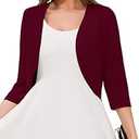 Women's 3/4 Sleeve Open Front Cardigan V-Neck Knit Cropped Bolero Shrug Sweater for Women (A10-magenta) M