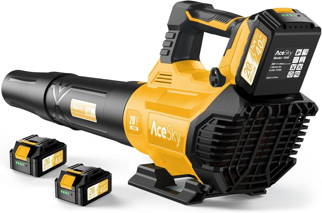 Leaf Blower Cordless - 2025 Update 150000RPM & 3 Speed Levels Electric Leaf Blower with 2 x 4.0Ah Battery and Charger, Extension Tube Blower for Lawn Care, Yard, Garage, Blowing Leaves, Dust or Snow (Yellow)