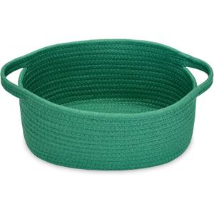 ABenkle Small Basket with Handles - Decorative Durable Rope Woven Storage Bin Shelf Storage Organizer Cube, Easter Baby Gift Basket, 12"x8"x5" (All Deep Green)