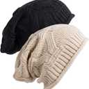 Senker Fashion Beanie Hats for Women, Winter Slouchy Knit Beanies Warm Fleece Lined Chunky Oversized Skull Cap Gifts (Black Beige)