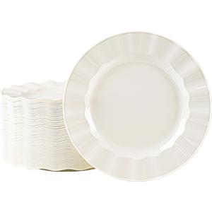 72 Pack Ivory Plastic Plates, 7" Disposable Wave Edge Salad/Dessert Plates Elegant Heavy Duty Plate for Party, Wedding, Thanksgiving, Christmas