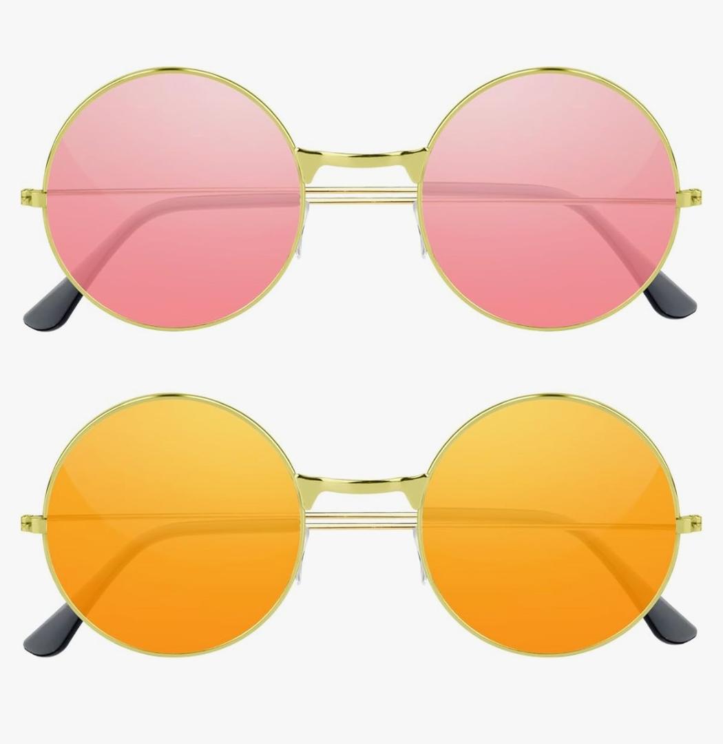 NEBURORA Round Hippie Sunglasses Metal Frame Colored Circle Glasses for Women Men 70s Retro Disco Party Accessory